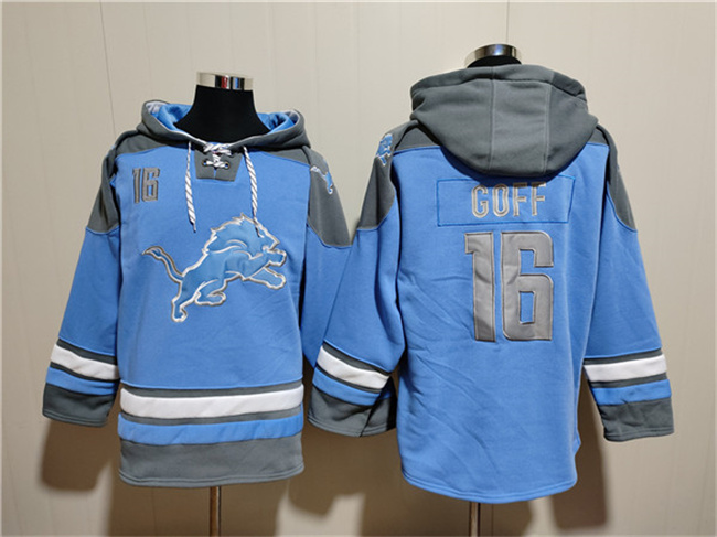 Men's Detroit Lions #16 Jared Goff Blue Ageless Must-Have Lace-Up Pullover Hoodie